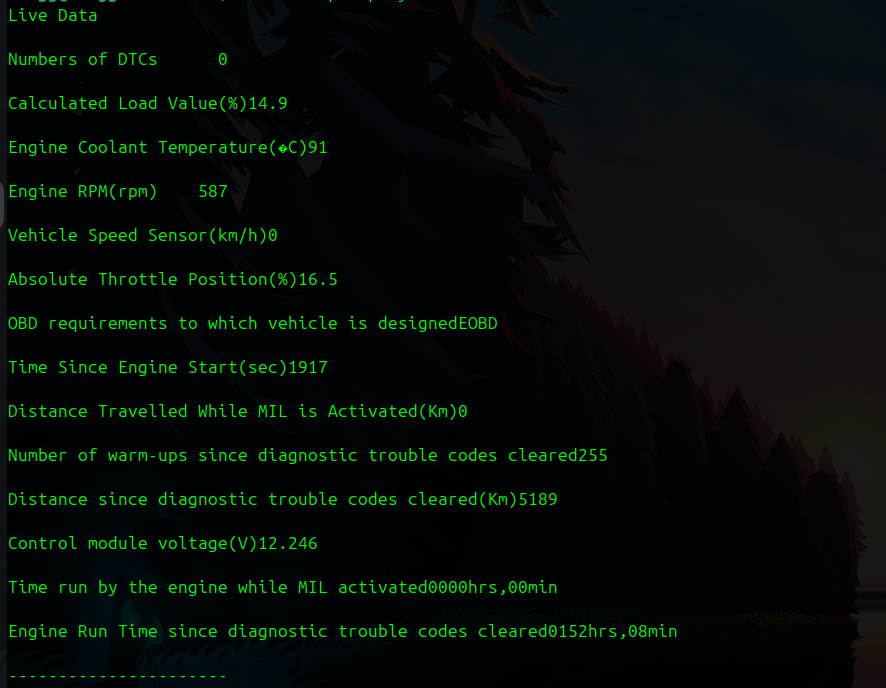 Screenshot of data streaming
